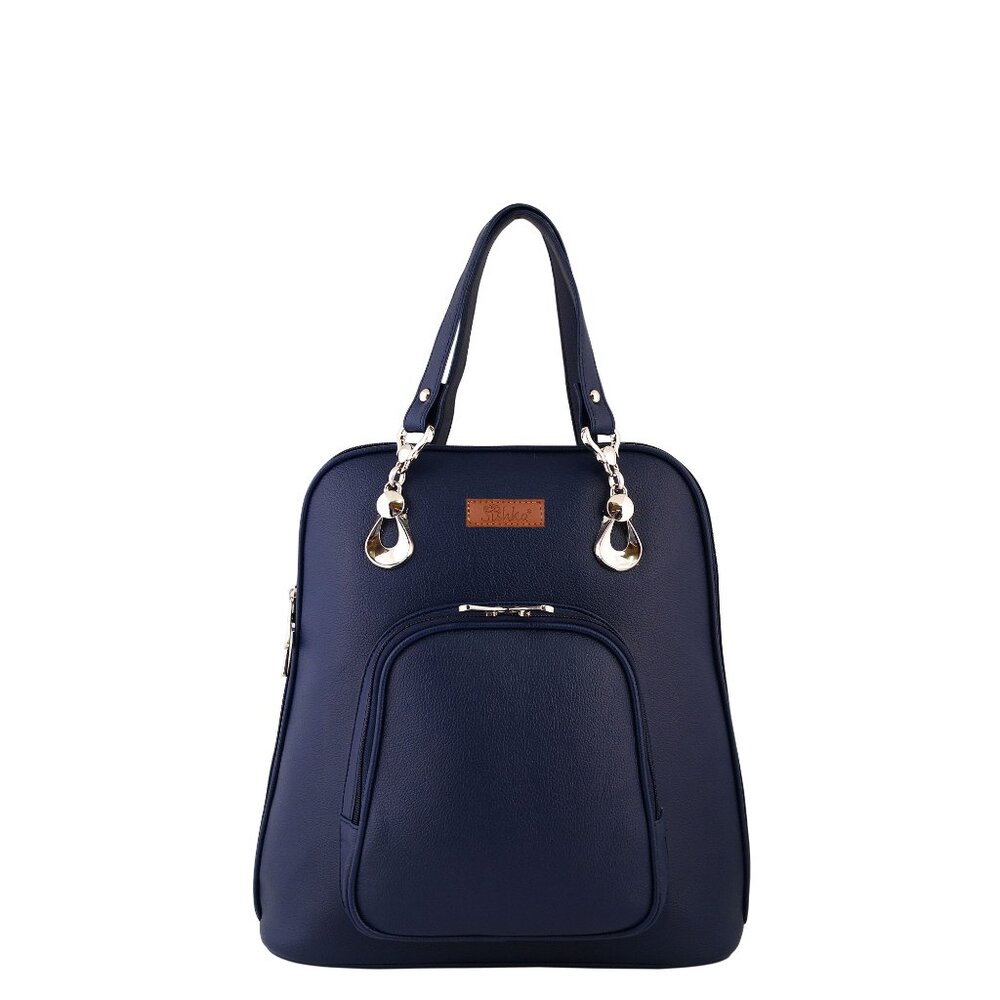 Ladies’ Blue Vegan Leather Backpack – Top Handle Daypack